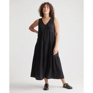 Quince S 100% Organic Cotton Gauze Tiered Maxi Dress Black Sleeveless